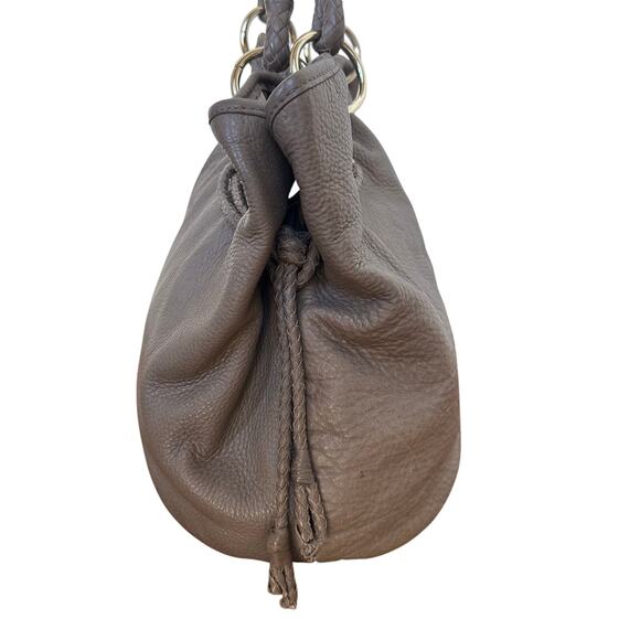 Elliott Lucca Taupe Leather Braided Drawstring Shoulder Bag - Picture 4 of 10